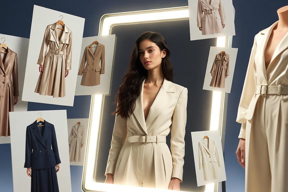 Free outfit generator interface showing AI-picked outfit ideas on a smart mirror
