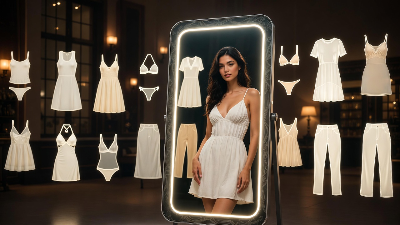 Free AI personal stylist app - virtual try-on mirror with glowing outfit suggestions